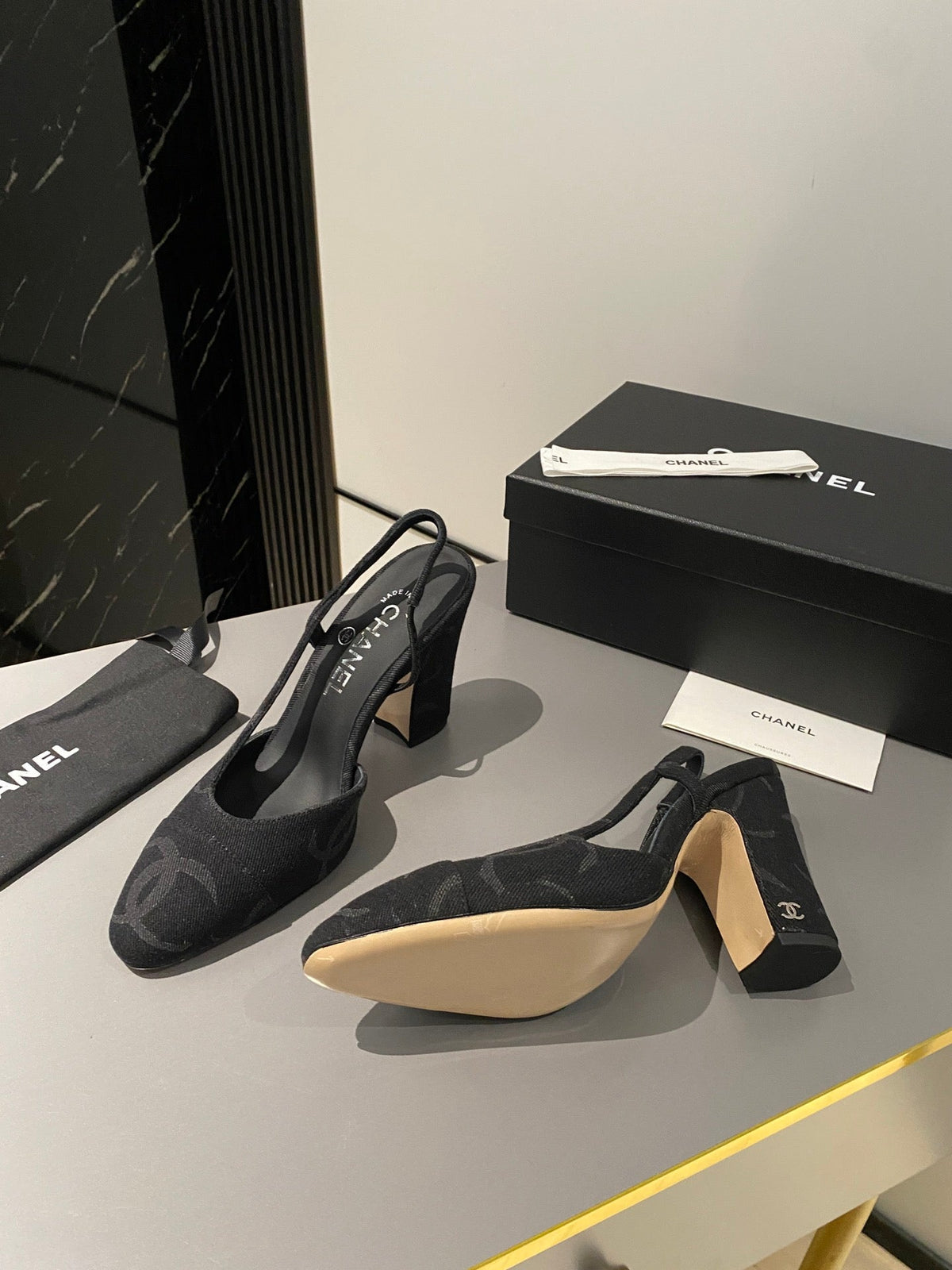 CC Slingback 95mm Black Denim Fabric