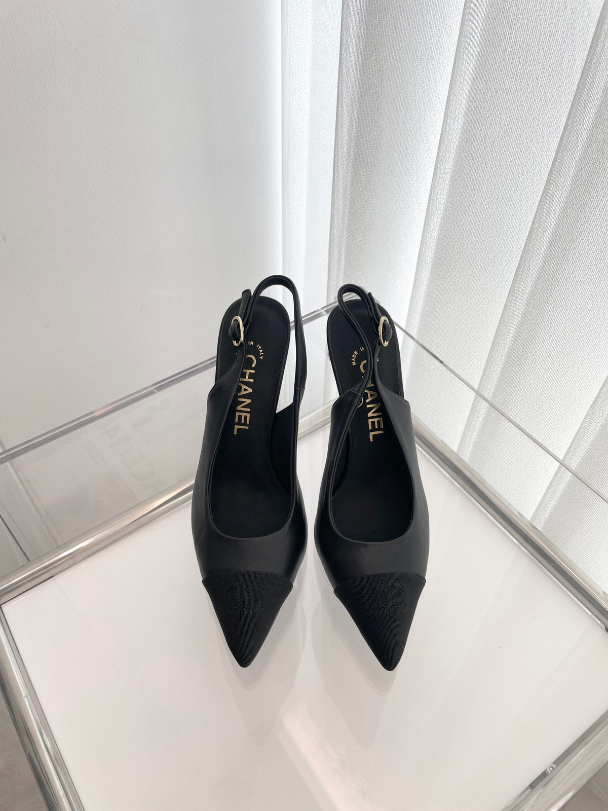 CC Slingback 95mm Black Lambskin And Denim Fabric