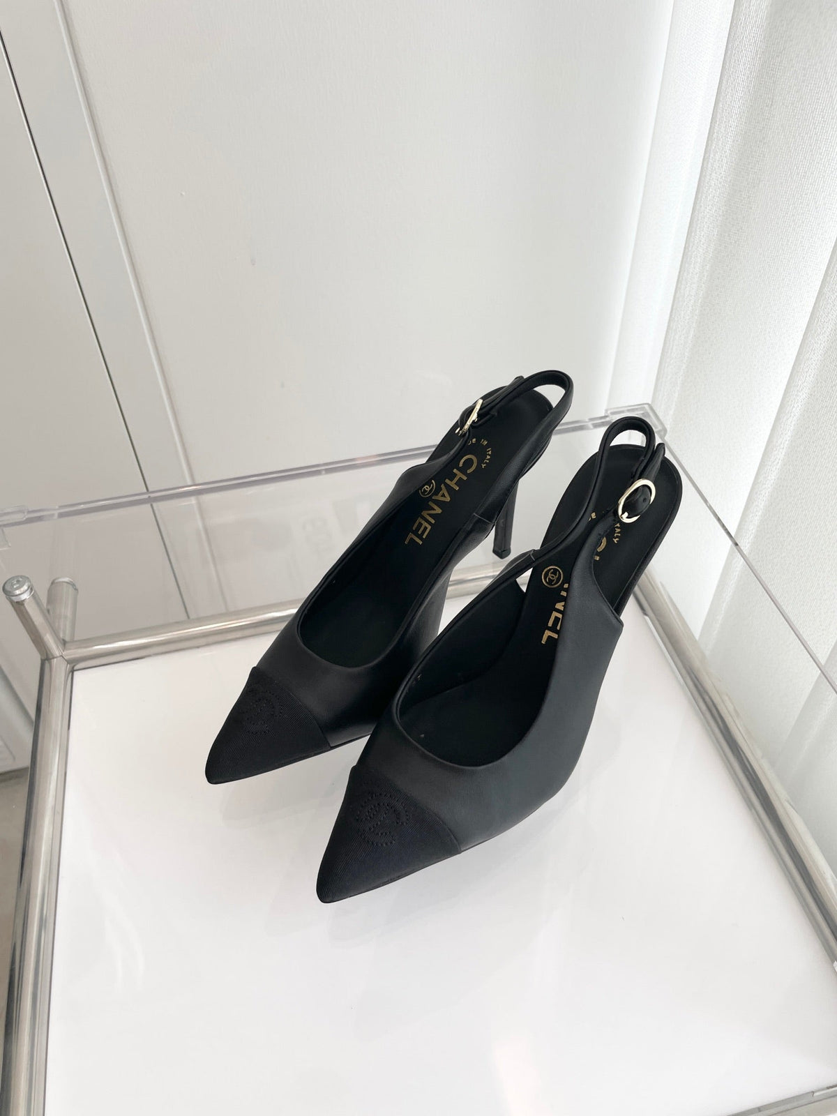 CC Slingback 95mm Black Lambskin And Denim Fabric