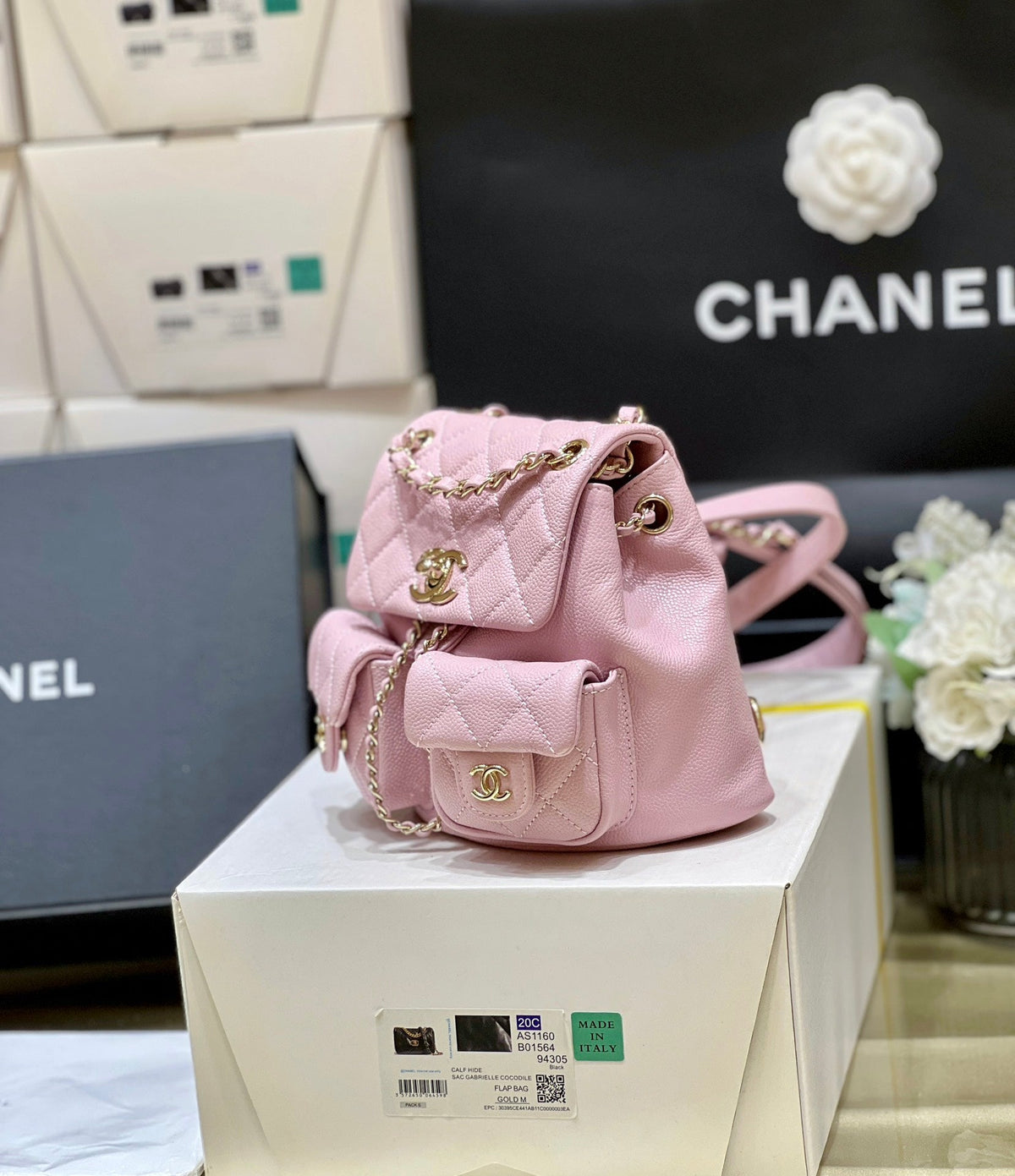 24a duma backpack pink caviar leather light gold hardware