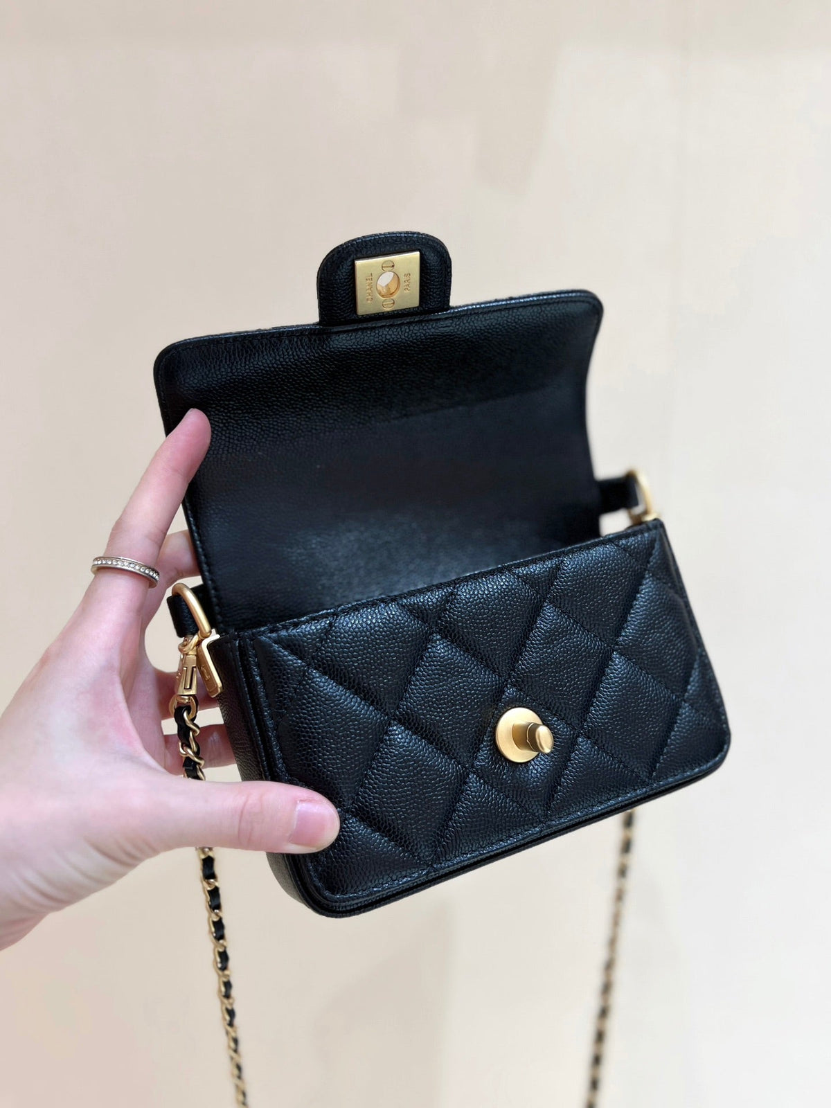 CC24K Mini Handle Flap Bag 16cm Black Caviar Light GHW