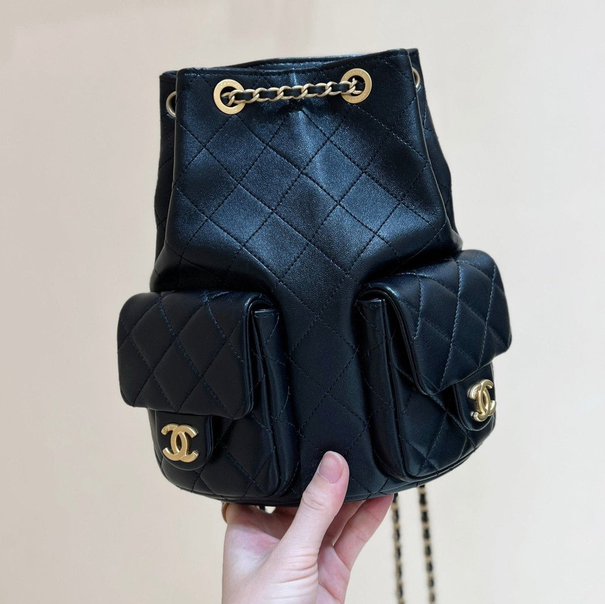 25C Backpack 18cm Black Calfsin Gold Hardware