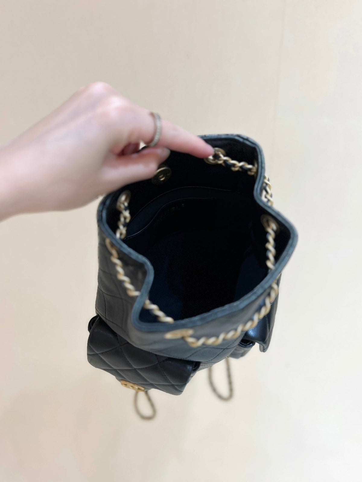 25C Backpack 18cm Black Calfsin Gold Hardware