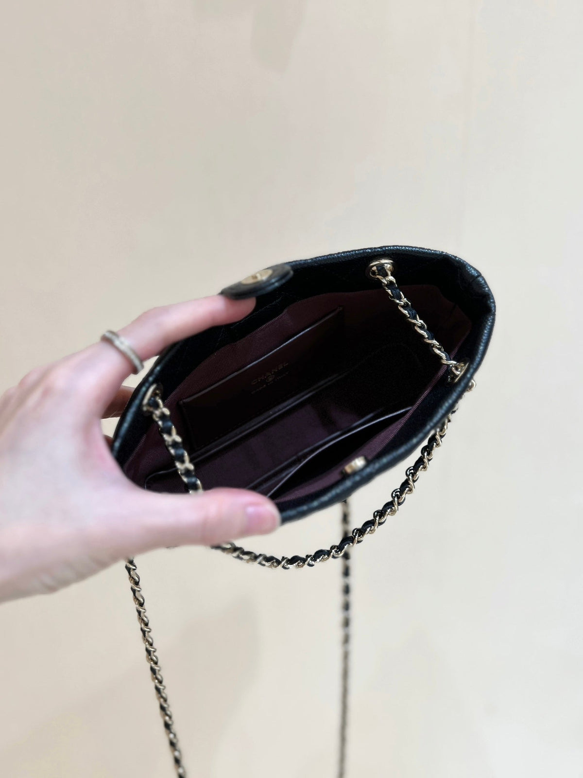 25C Small Tote 17cm Black Grained Calfskin