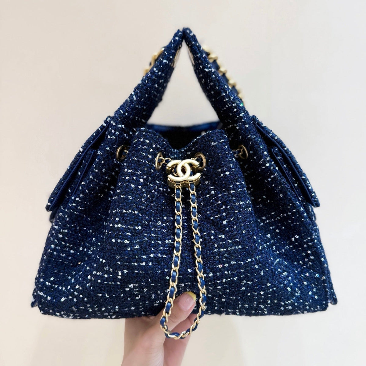 CC 25s Hobo Bag 30cm Dark Blue Tweed Wool