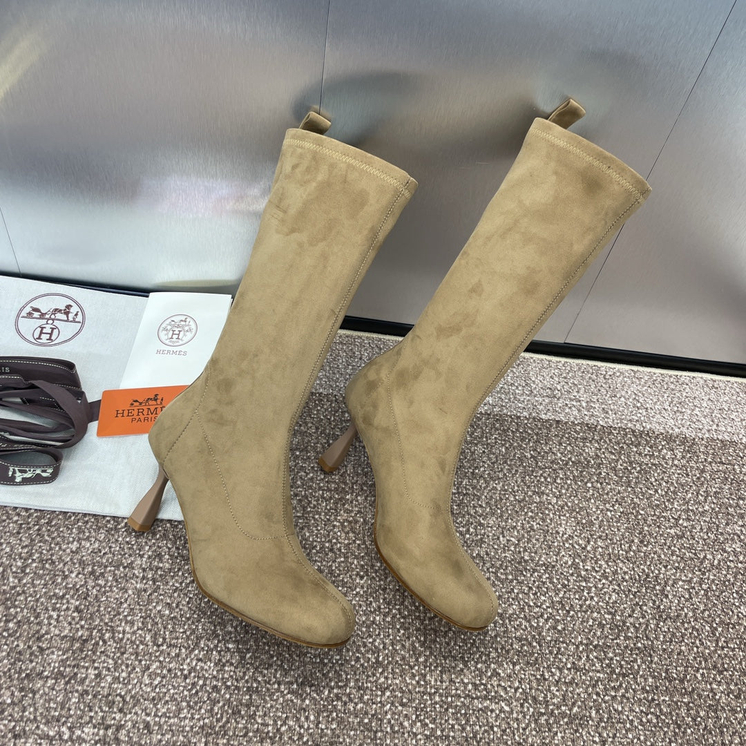 HM High Boots 75mm In Dark Beige Suede  975152