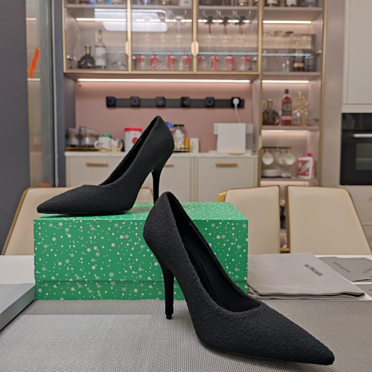 HIGH HEEL PUMPS 90MM IN BLACK WOOL