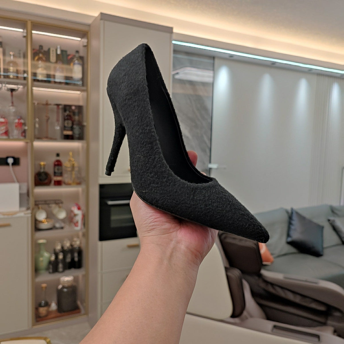 HIGH HEEL PUMPS 90MM IN BLACK WOOL