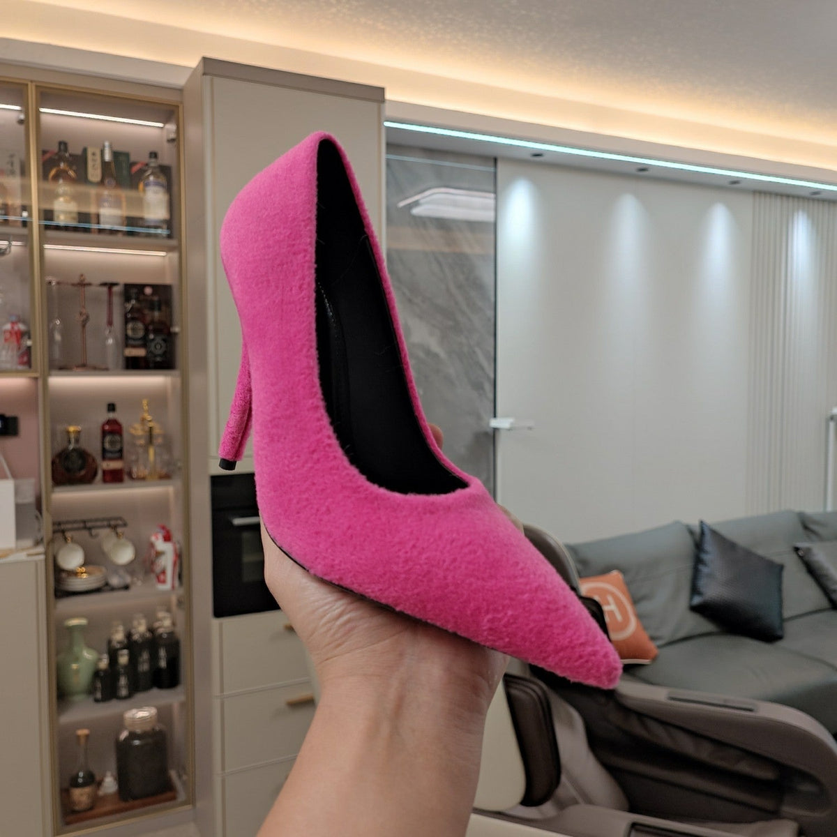 HIGH HEEL PUMPS 90MM IN PINK WOOL