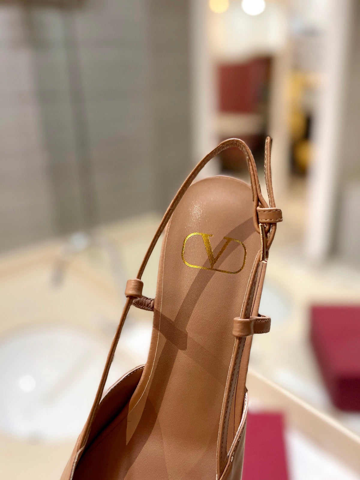 VLOGO BEIGE LEATHER SLINGBACK FLATS