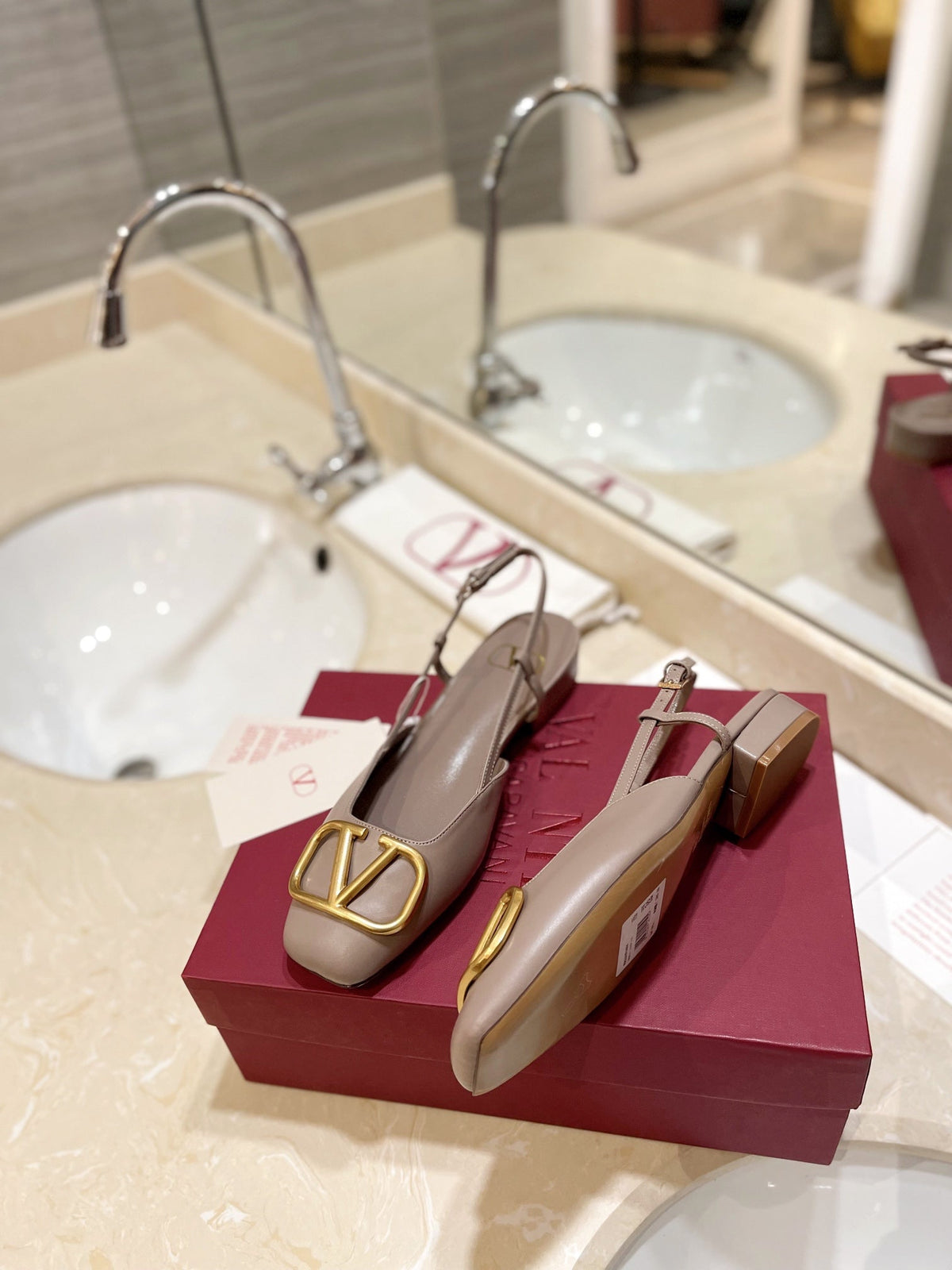 VLOGO ROSE CANNELLE LEATHER SLINGBACK FLATS