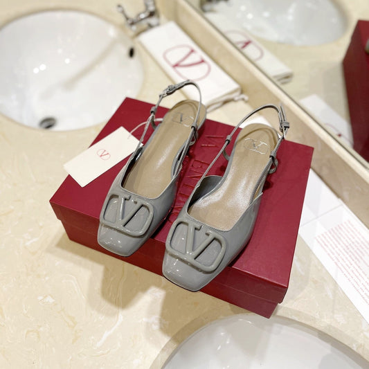 VLOGO GREY PATENT LEATHER SLINGBACK FLATS