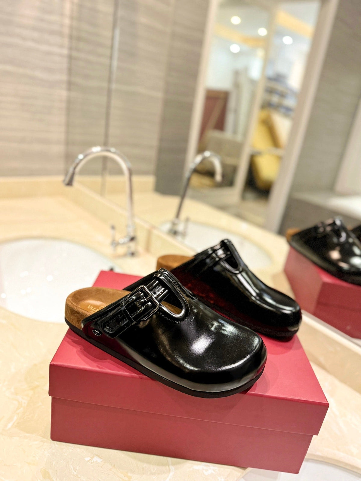 Valentino Fussfriend Black Patent Calfskin Leather Sabot