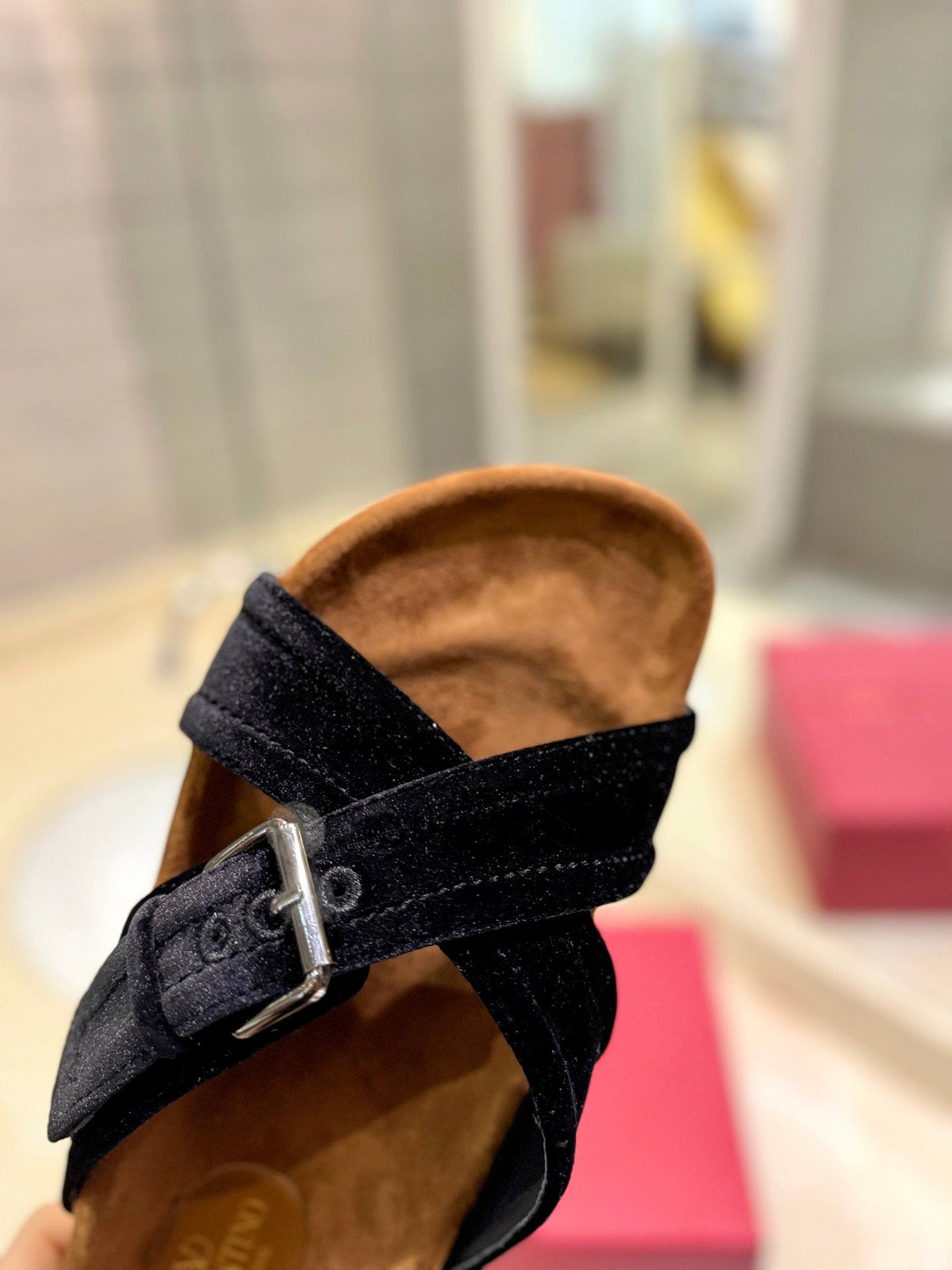 VT 26s Fussfriend Slides Black Brown Velvet Suede 985426