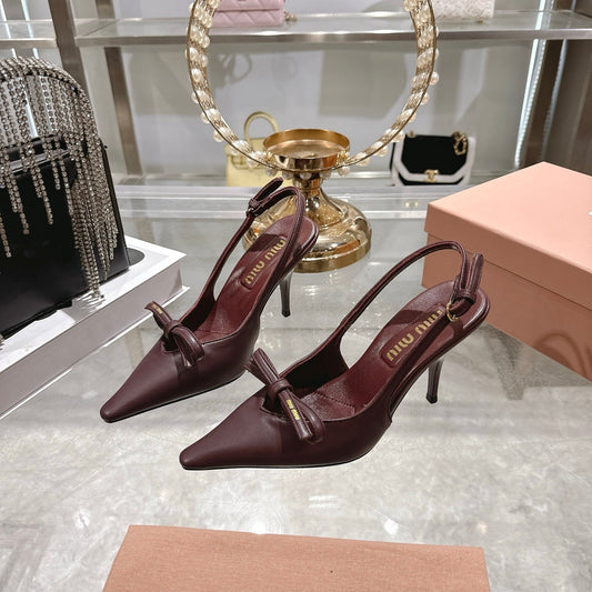 Miu 26 High Heel Slingback 80 Burgundy Leather 592098