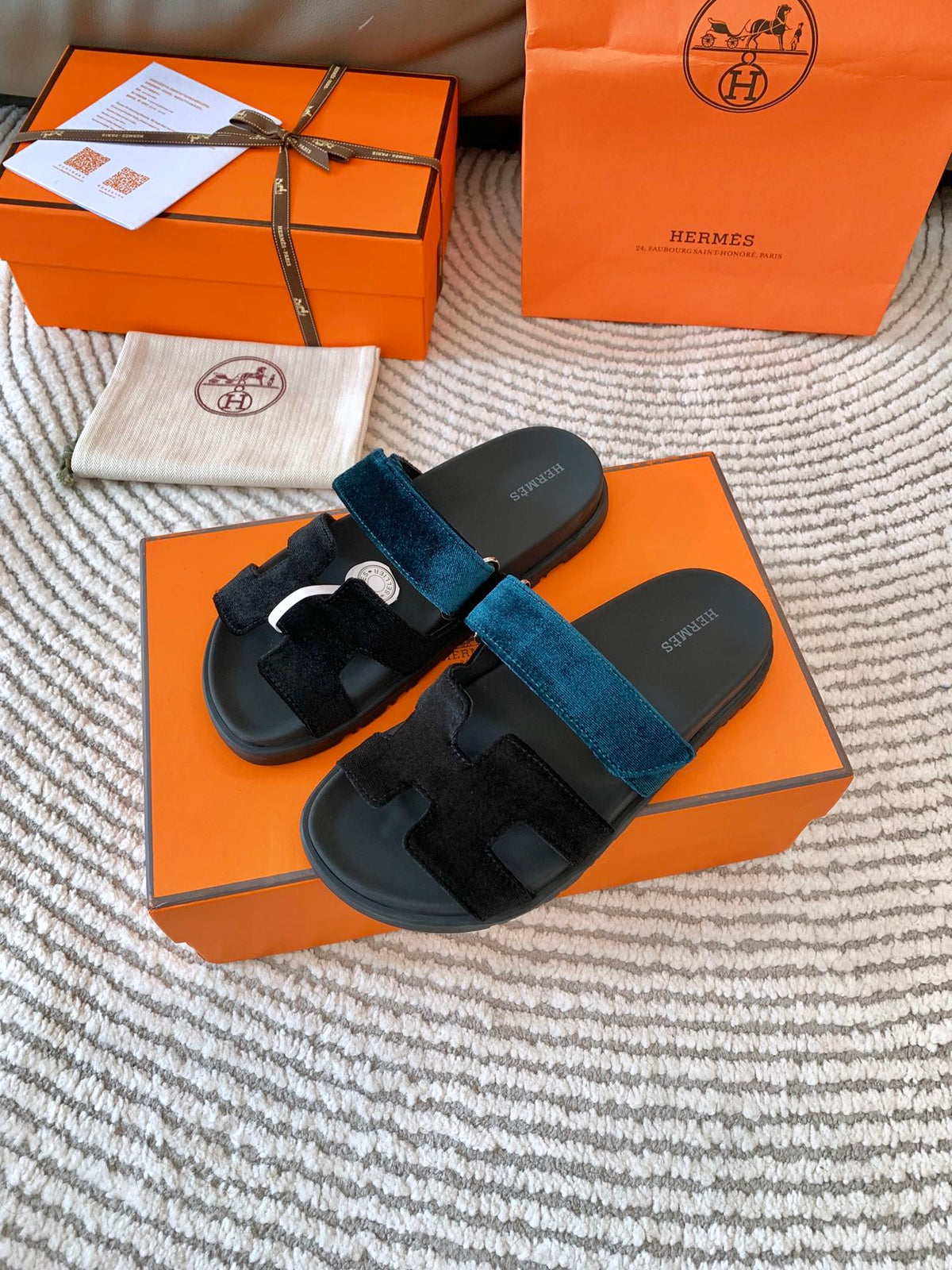 HM Chypre Sandal Black Mix Duck Neck Blue Corduroy 963558