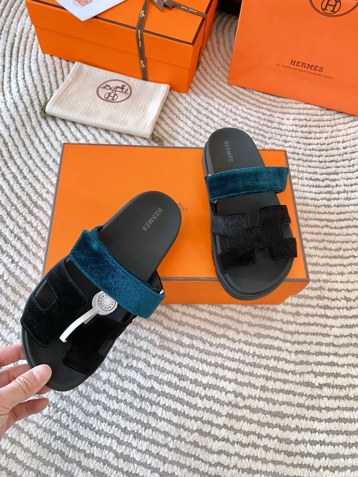 HM Chypre Sandal Black Mix Duck Neck Blue Corduroy 963558