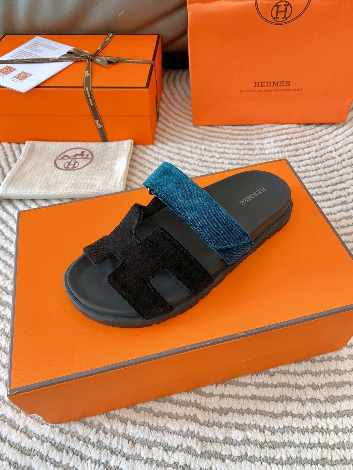 HM Chypre Sandal Black Mix Duck Neck Blue Corduroy 963558