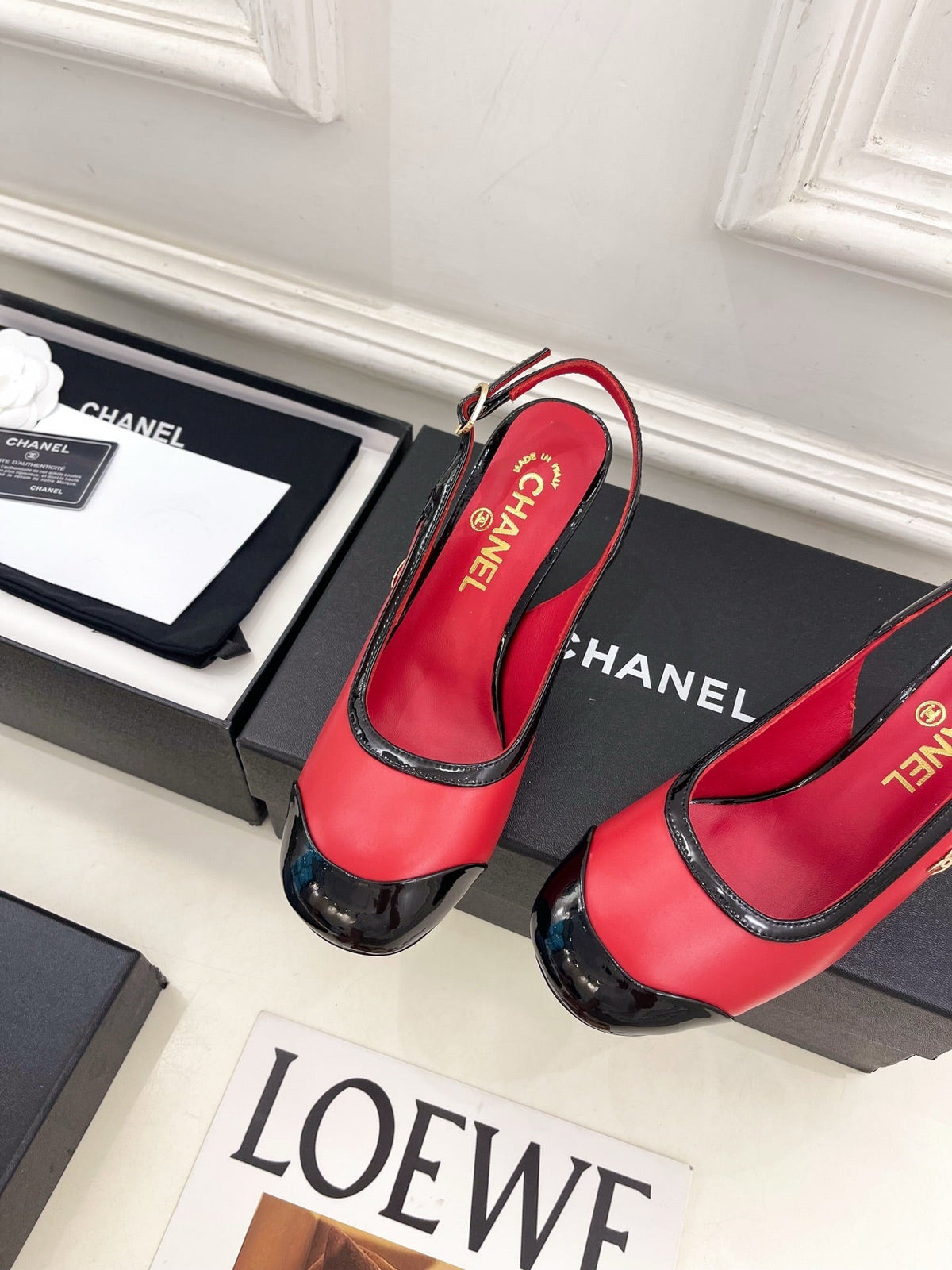 CC 26s Slingbacks Conic Heel 9cm Black Red Leather 946883