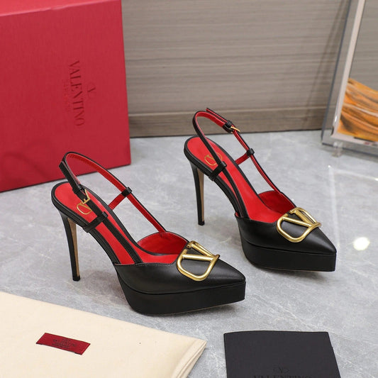 VALENTINO GARAVANI VLOGO PLATFORM SLING BACK 120 BLACK RED COWHIDE 392142