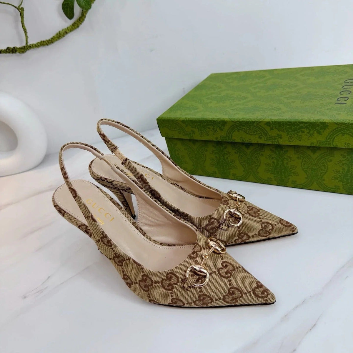GG 26 Slingback Beige Brown Fabric 592422