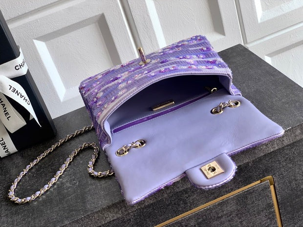 Chanel 2026 Flap Bag 20cm Purple Sequin Leather