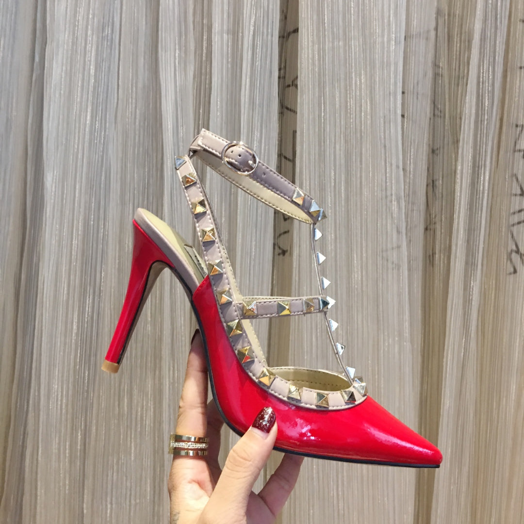 Valentino Rockstud Caged Pumps 100mm Red Patent Leather 239632