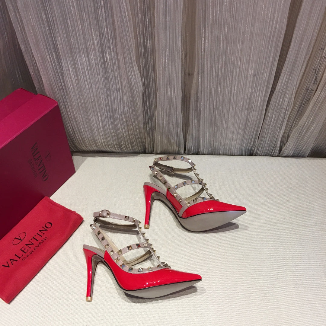 Valentino Rockstud Caged Pumps 100mm Red Patent Leather 239632