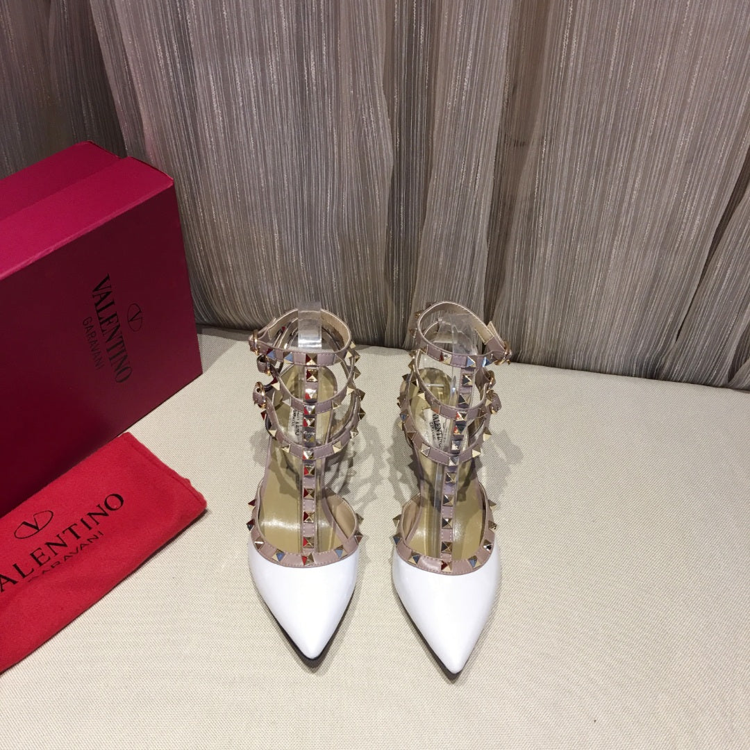 Valentino Rockstud Caged Pumps 65mm White Patent Leather 239633