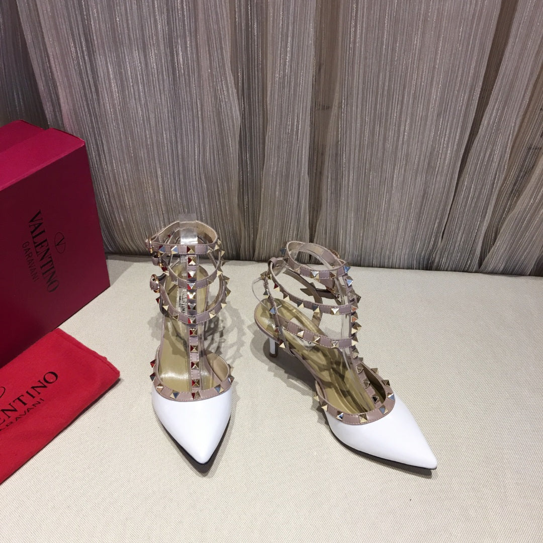 Valentino Rockstud Caged Pumps 65mm White Patent Leather 239633
