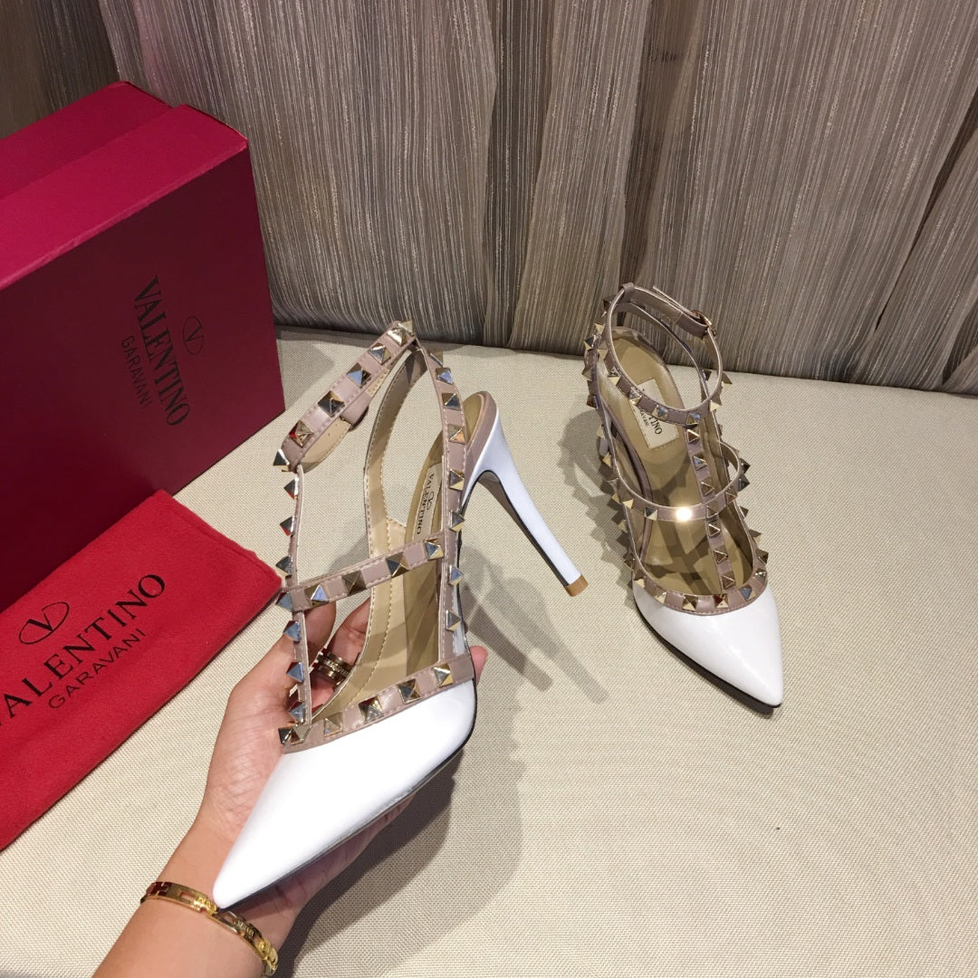 Valentino Rockstud Caged Pumps 100mm White Patent Leather 239634