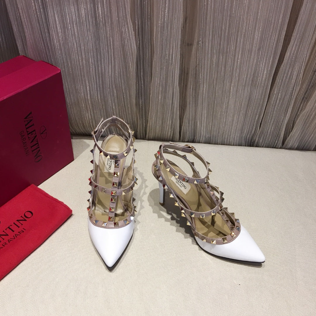 Valentino Rockstud Caged Pumps 100mm White Patent Leather 239634