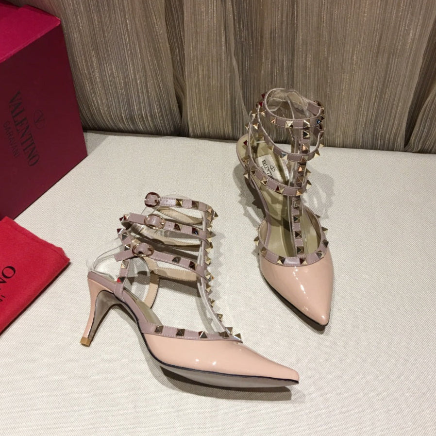 Valentino Rockstud Caged Pumps 65mm Nude Patent Leather 239635
