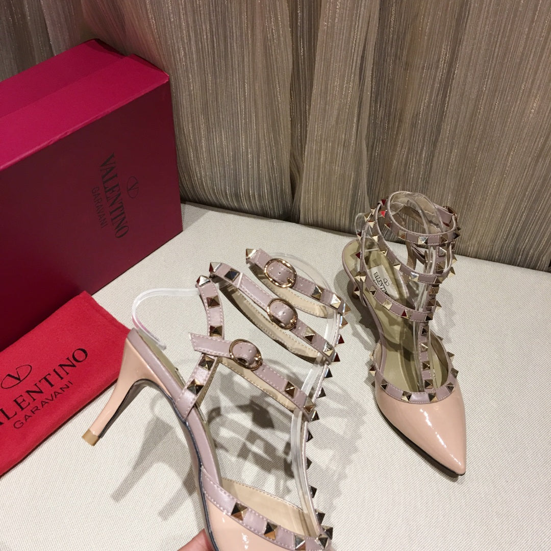 Valentino Rockstud Caged Pumps 65mm Nude Patent Leather 239635