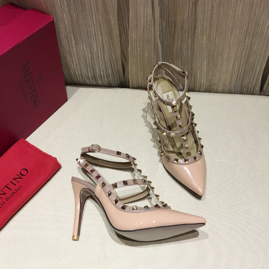 Valentino Rockstud Caged Pumps 100mm Nude Patent Leather 239636