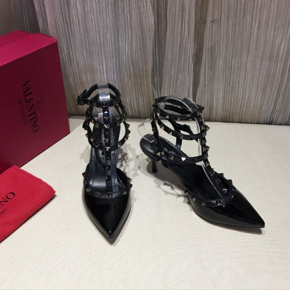Valentino Rockstud Caged Pumps 65mm Black Patent Leather 239639