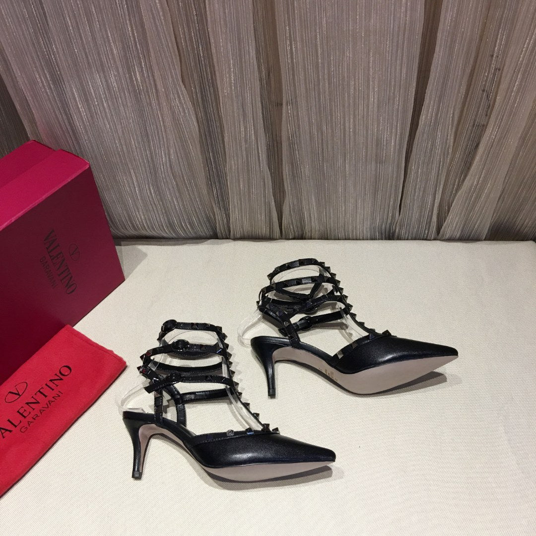 Valentino Rockstud Caged Pumps 65mm Black Patent Leather 239639