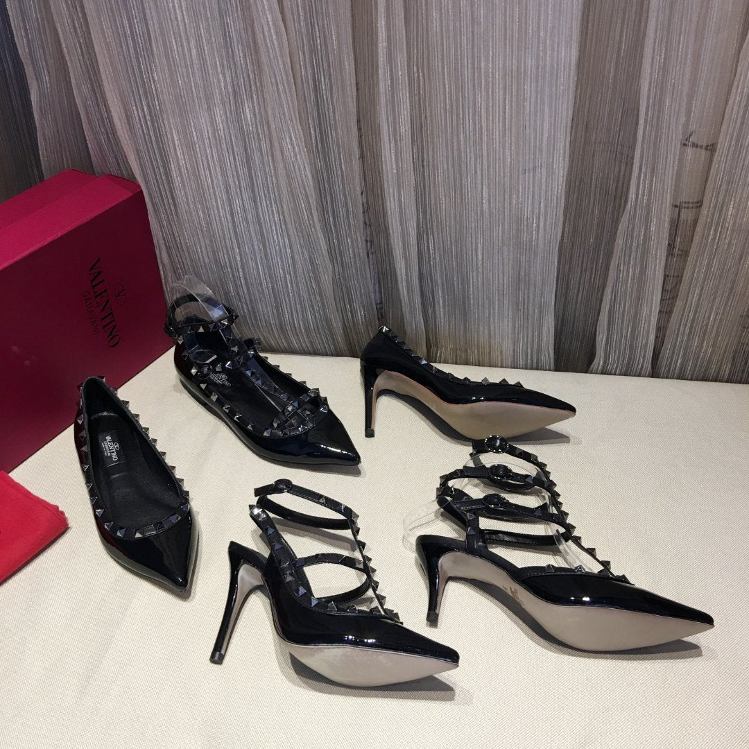 Valentino Rockstud Caged Pumps 65mm Black Patent Leather 239639