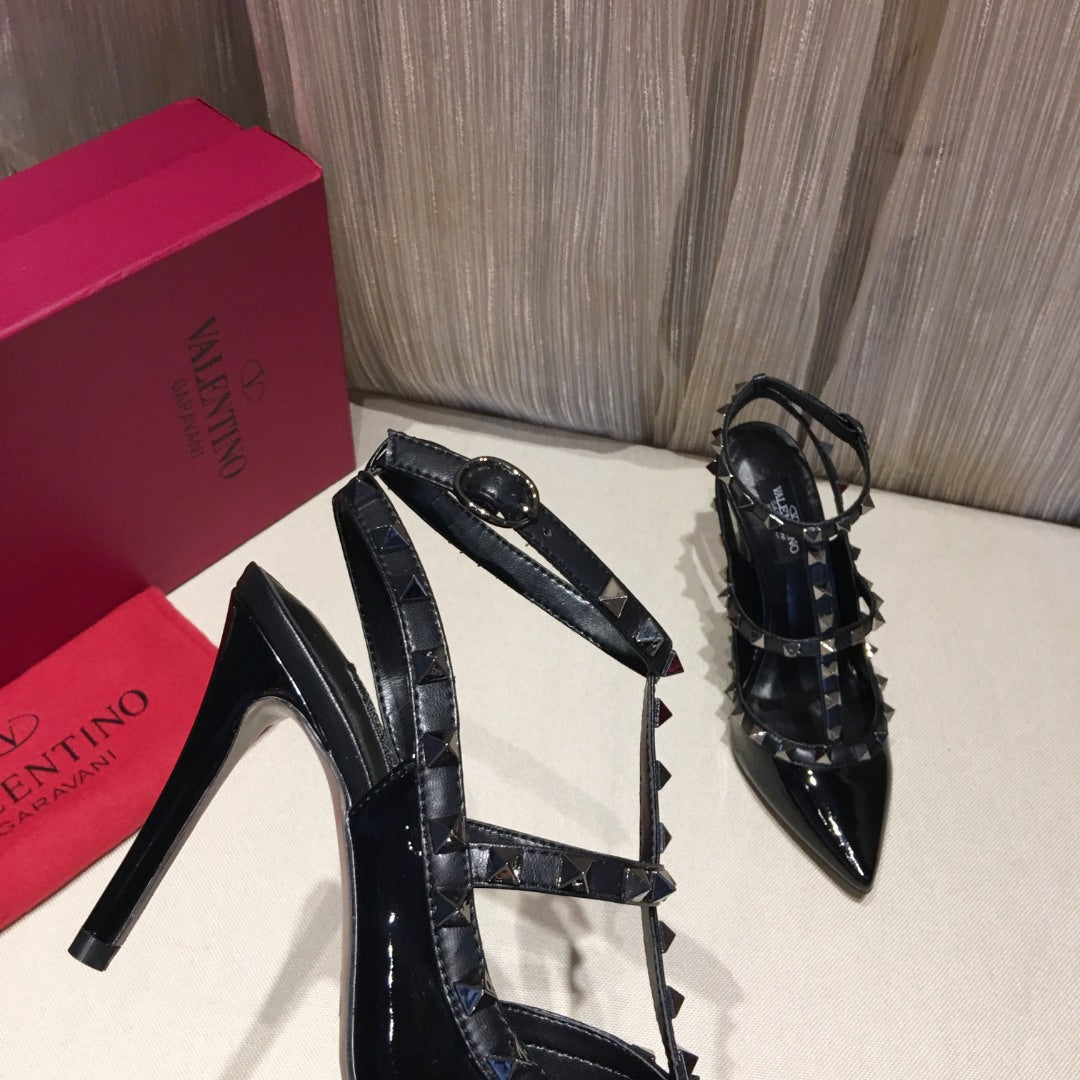 Valentino Rockstud Caged Pumps 100mm Black Patent Leather 239640