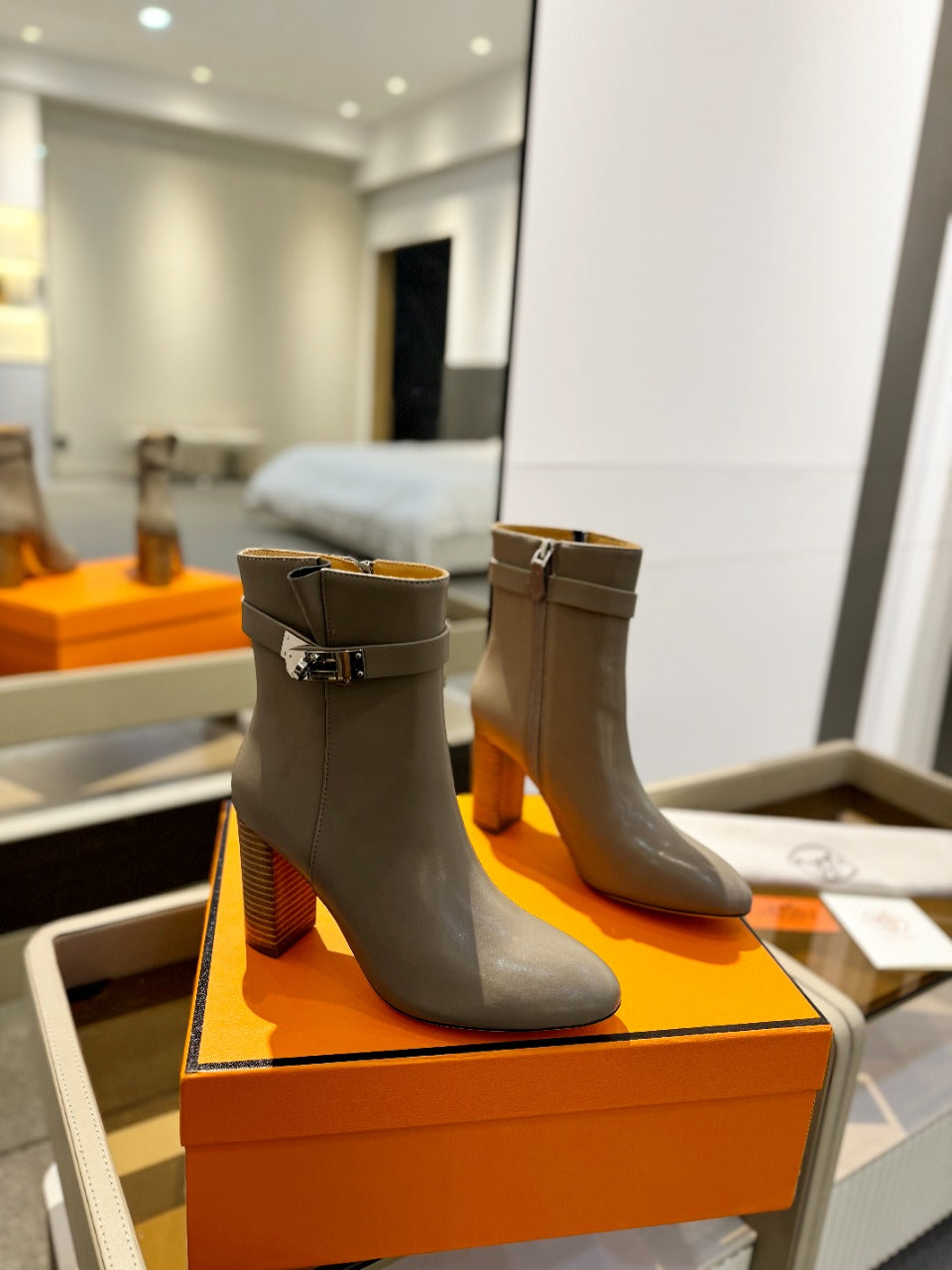 HM Saint Germain Ankle Boot 85mm Beige Light Brown Cowhide 961649